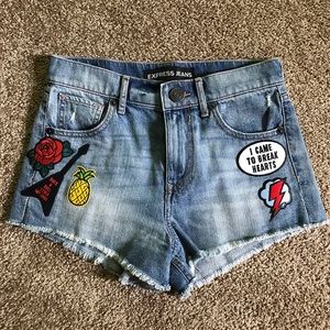 High Waisted Cut Off Jean Shorts with Patches